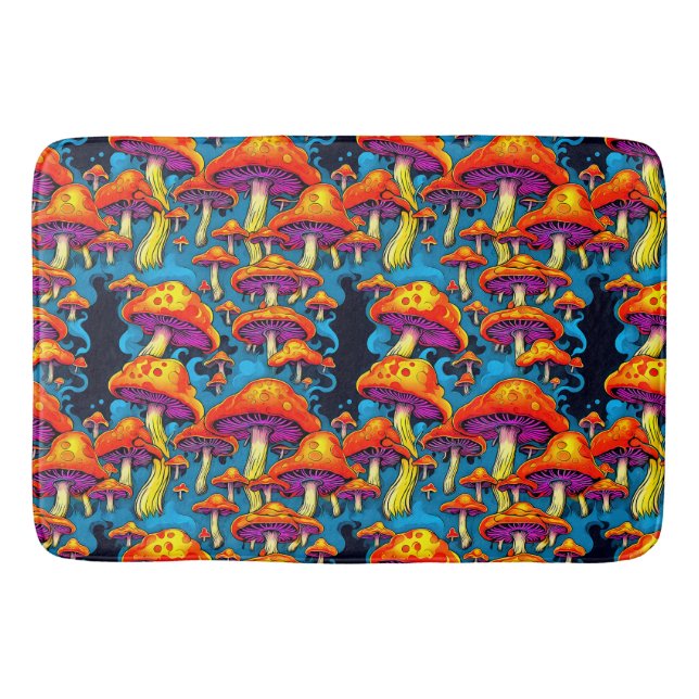 Psychedelisch Retro Trippy Mushrooms Badematte (Vorderseite)