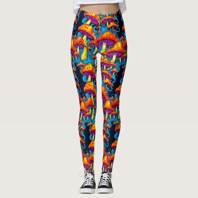 Psychedelisch Retro Trippy Mushrooms Leggings (Vorderseite)