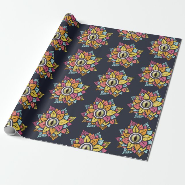 Psychedelisch Spooky Eye Blume farbig Geschenkpapier (Ungerollt)