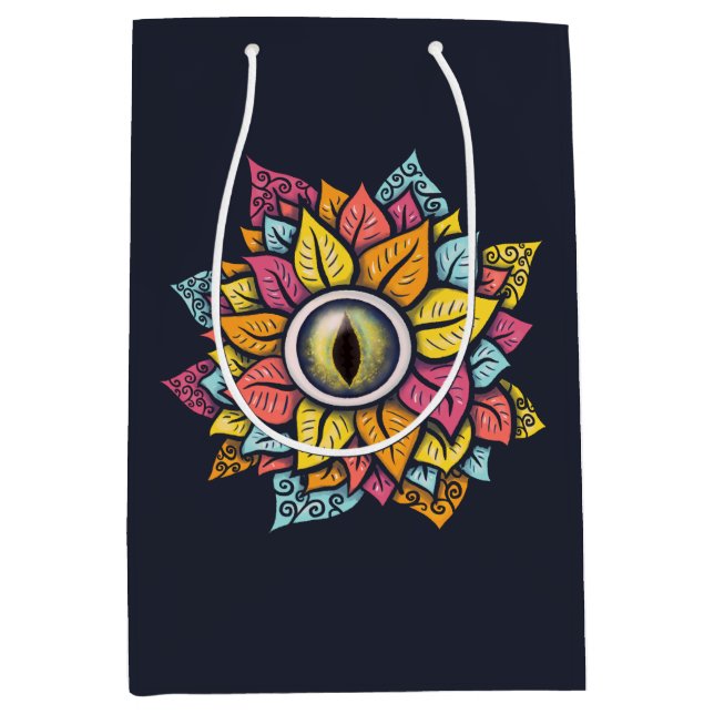 Psychedelisch Spooky Eye Blume farbig Mittlere Geschenktüte (Vorderseite)
