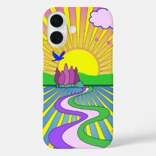 Psychedelisch Sunburst Kaleidoskop Sommer der Lieb iPhone 16 Hülle