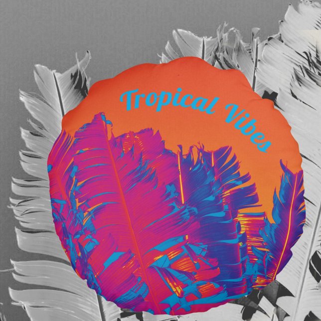 Psychedelisch tropische Stäbe Palmen Bäume Hot Pin Rundes Kissen (Von Creator hochgeladen)