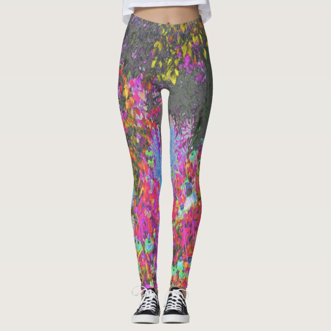 Psychedelisch Tropisches Festival Garten Sonnenauf Leggings (Vorderseite)