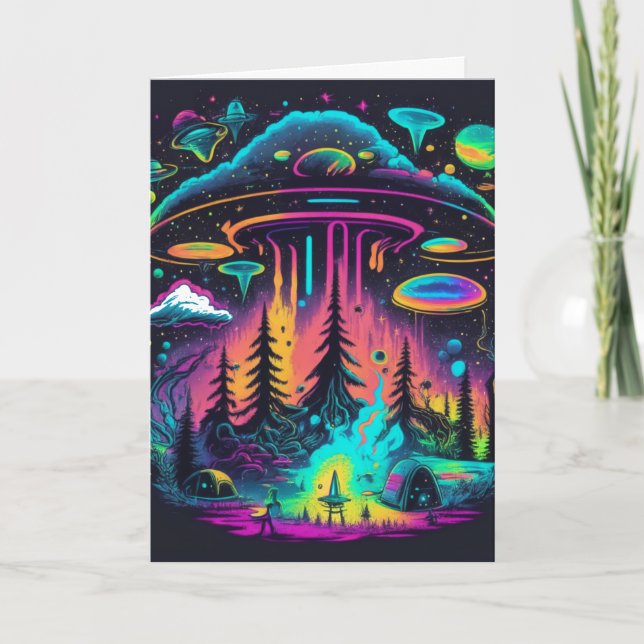 Psychedelisch UFO Fantasy Art Geburtstag Karte (Vorderseite)