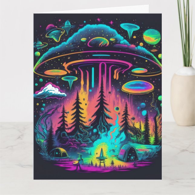 Psychedelisch UFO Fantasy Art Geburtstag Karte (Vorderseite)