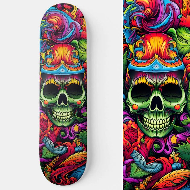 Psychedelisch Vibranic Abstrakt Skull Urban Graffi Skateboard (Psychedelic Vibrant Abstract Skull Urban Graffiti Skateboard)