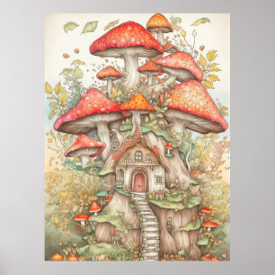 Psychedelisch Vintage Waldmushroom-Wohnung Poster