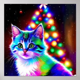 Psychedelisch Whimsical Christmas Kitten Gewartet Poster