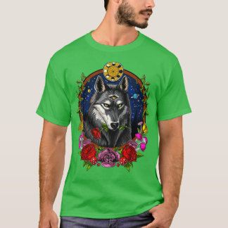 Psychedelisch Wolf Forest Animal Moon Phases Fanta T-Shirt