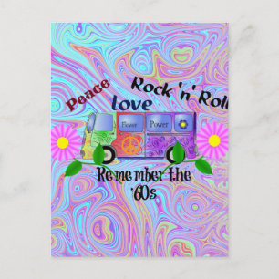 Psychedelische 60er--Frieden, Liebe, Rock 'n' Roll Postkarte