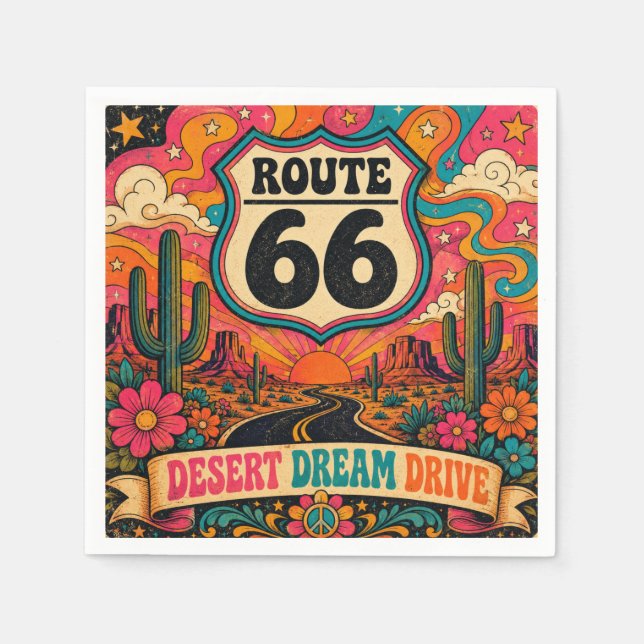 Psychedelische 70er Route 66 Trippy Highway Partya Serviette (Vorderseite)