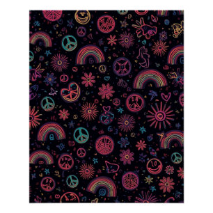 Psychedelische 70er-Wandkunst Neon-Daisys & Elek Poster