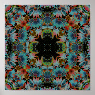 Psychedelische Abstrakte Daisies Blume Kaleidoskop Poster