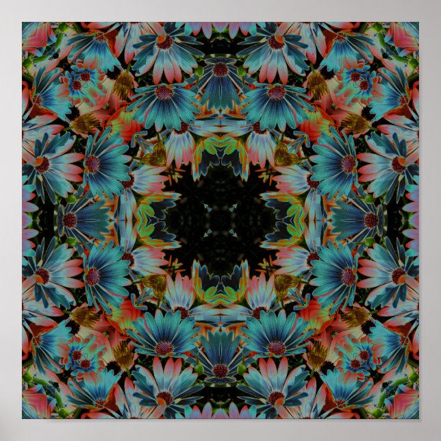 Psychedelische Abstrakte Daisies Blume Kaleidoskop Poster (Vorne)