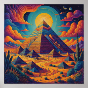 Psychedelische Ägyptische Pyramide Landschaftskuns Poster