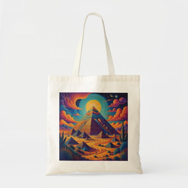 Psychedelische Ägyptische Pyramide Landschaftskuns Tragetasche (Vorne)