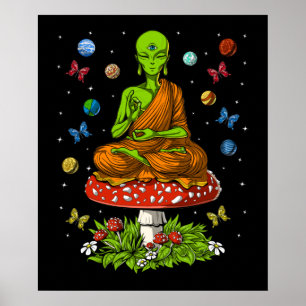 Psychedelische Alien Buddha Poster