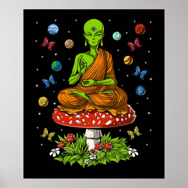 Psychedelische Alien Buddha Poster (Vorne)