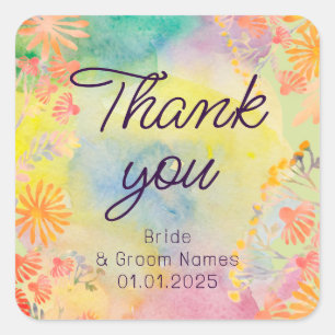 Psychedelische Aquarell-Wildblume Quadratischer Aufkleber