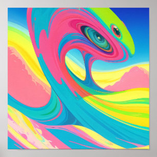Psychedelische Art Pink Green Poster