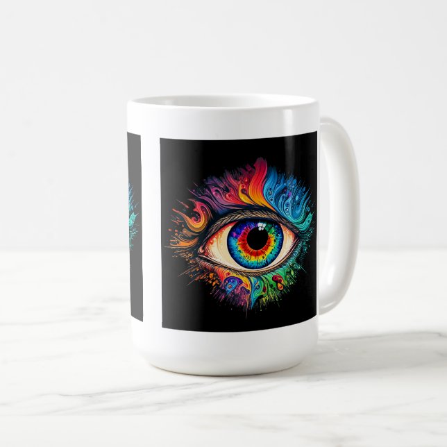 Psychedelische augenklassische Tasse, 15 oz Kaffeetasse (VorderseiteRechts)