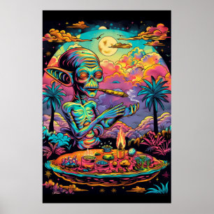 Psychedelische Außerirdischen Rauchen eines gemein Poster