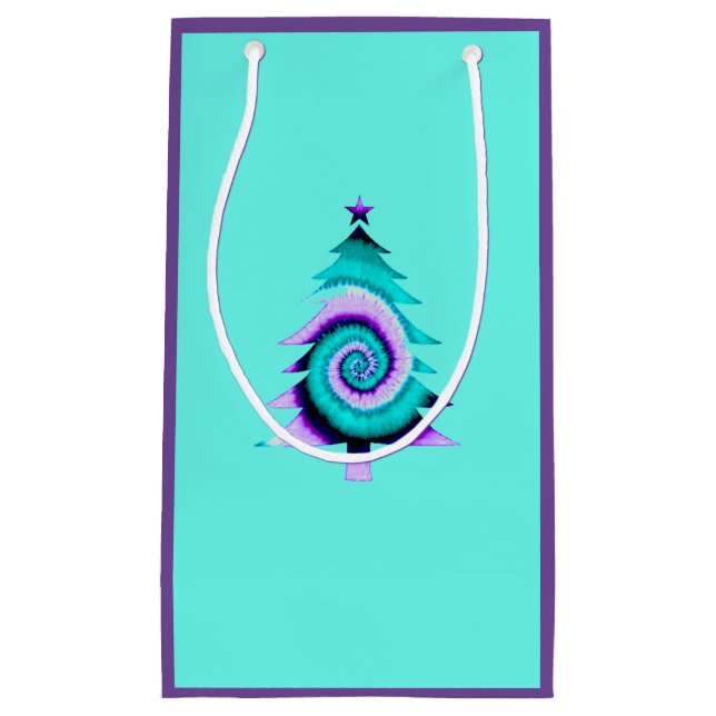 Psychedelische Baumgeschenktasche (Türkis) Kleine Geschenktüte (Vorderseite)