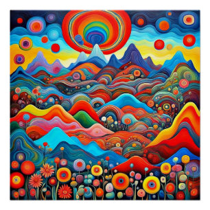 Psychedelische Berglandschaft 3 Poster