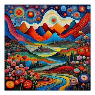 Psychedelische Berglandschaft 5 Poster