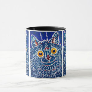 Psychedelische Blaue Katzenmalerei von Louis Wain Tasse