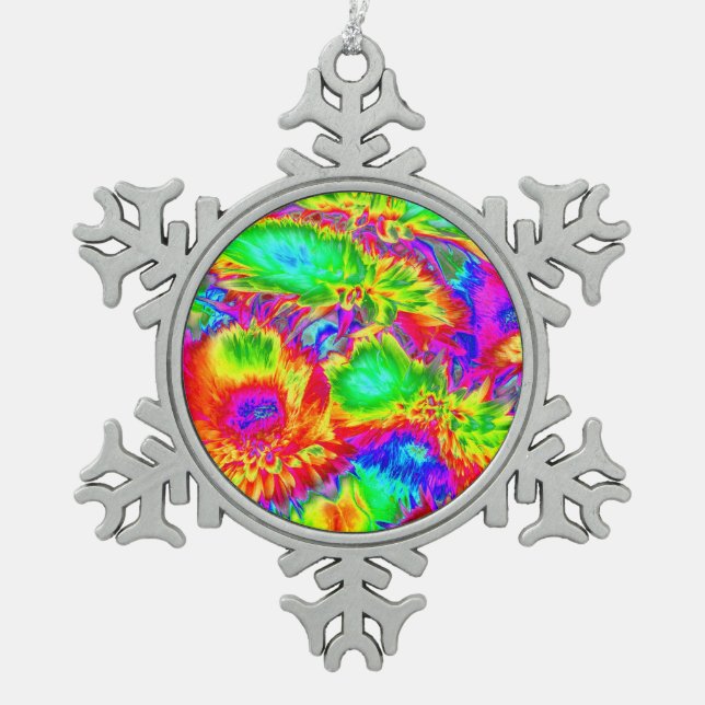 psychedelische Blume 2 Schneeflocken Zinn-Ornament (Vorderseite)