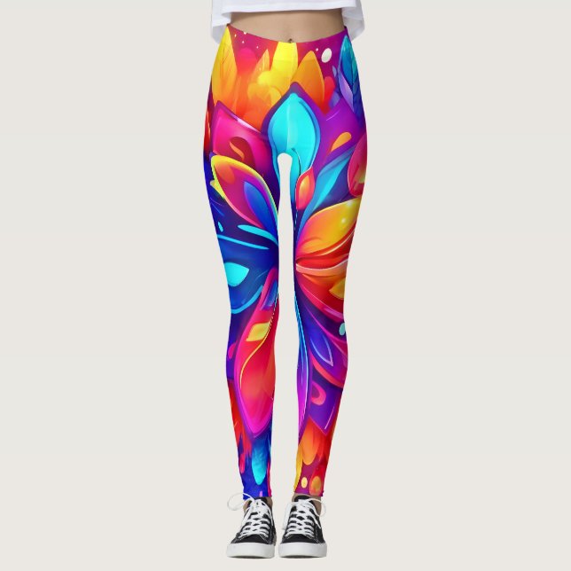 Psychedelische Blume Artwork Leggings (Vorderseite)