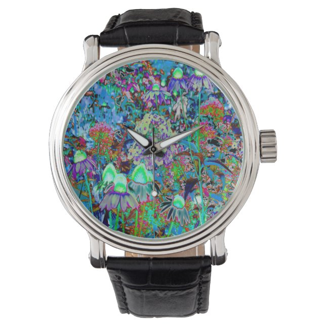 Psychedelische Blume Lila und Kalkgrün Armbanduhr (Vorderseite)