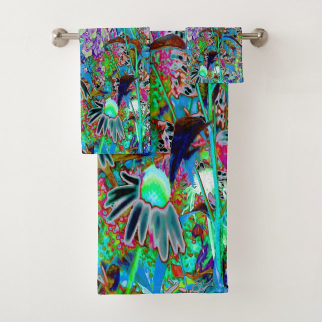 Psychedelische Blume Lila und Kalkgrün Badhandtuch Set (Insitu)