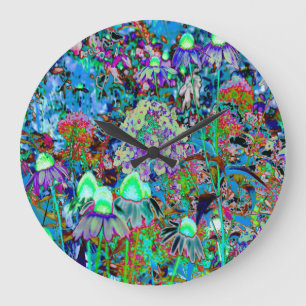 Psychedelische Blume Lila und Kalkgrün Große Wanduhr