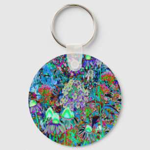 Psychedelische Blume Lila und Kalkgrün Schlüsselanhänger