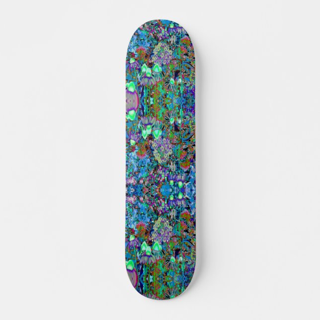 Psychedelische Blume Lila und Kalkgrün Skateboard (Vorne)