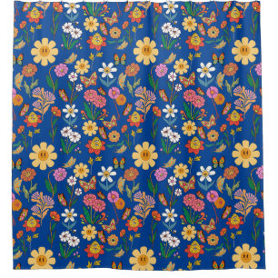 Psychedelische Blume Muster x4 Blue BG Duschvorhang