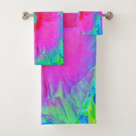 Psychedelische Blume Rosa und Roter Hibiskus Badhandtuch Set