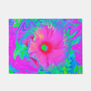 Psychedelische Blume Rosa und Roter Hibiskus Fußmatte