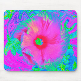 Psychedelische Blume Rosa und Roter Hibiskus Mousepad