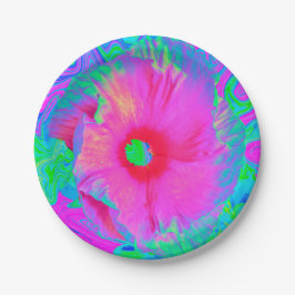 Psychedelische Blume Rosa und Roter Hibiskus Pappteller