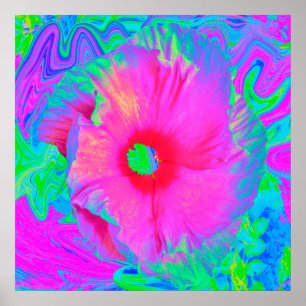Psychedelische Blume Rosa und Roter Hibiskus Poster