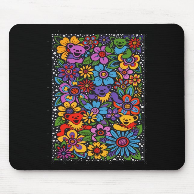 Psychedelische Blumen Tanzende Bären Farbige Dankb Mousepad (Vorne)