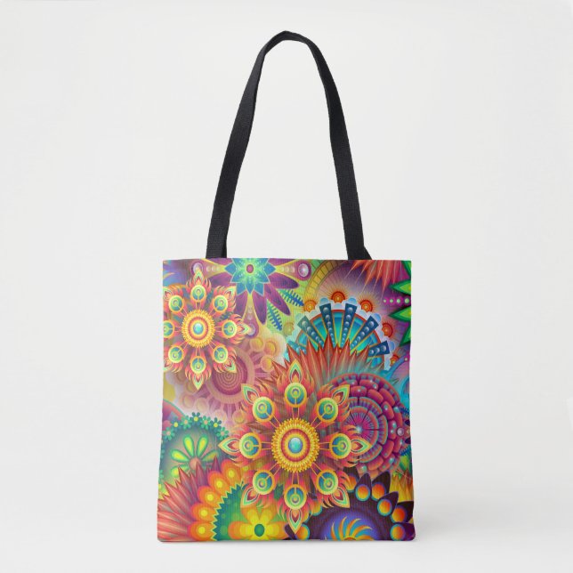 psychedelische Blumen-Tragetasche (Vorderseite)