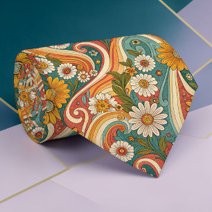 Psychedelische Blumenkrawatte 1970er Jahre Krawatte