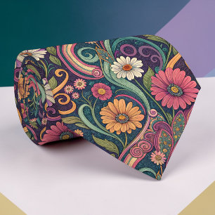 Psychedelische Blumenkrawatte aus den 1970er Jahre Krawatte