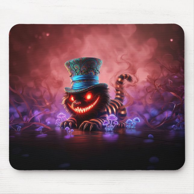 Psychedelische Chessie-Katze unter Pilzen Mousepad (Vorne)