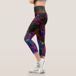 Psychedelische Crimson Red and Black Garden Sunris Capri Leggings