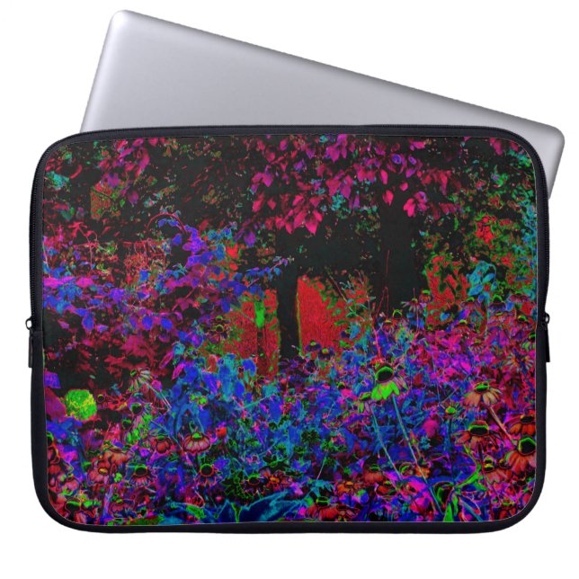 Psychedelische Crimson Red and Black Garden Sunris Laptopschutzhülle (Vorderseite)